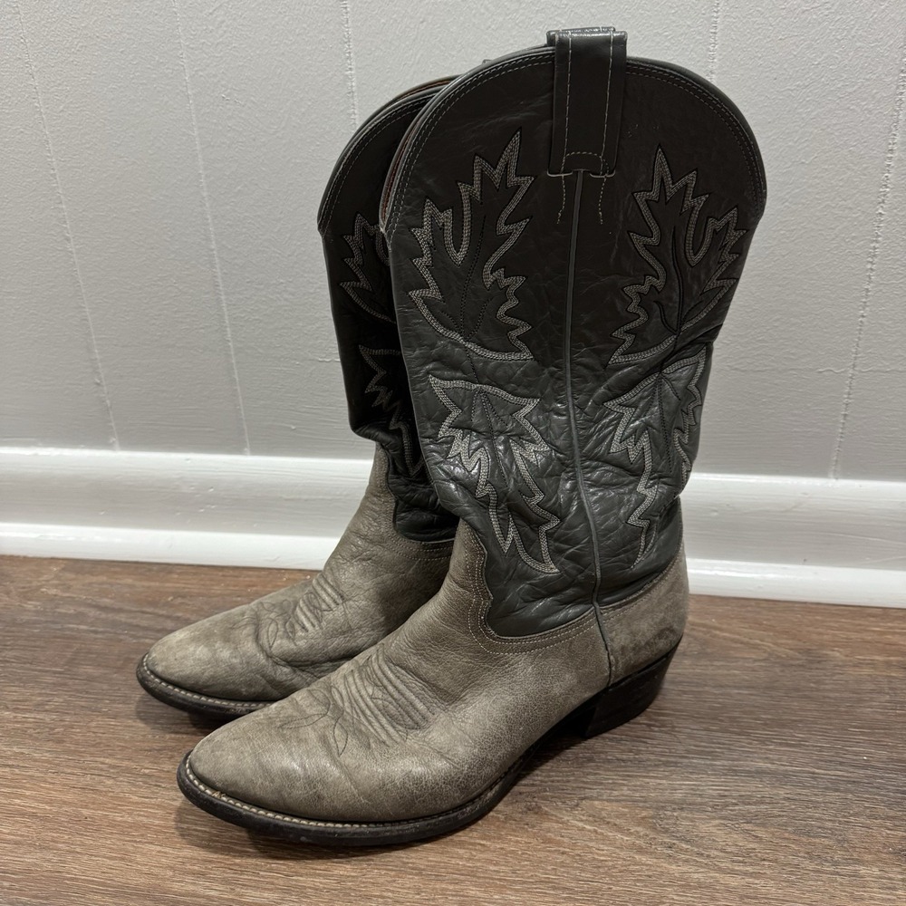 VTG Nocona Gray Cowboy Boots Men's Sz 8.5 Classic Country STAIN